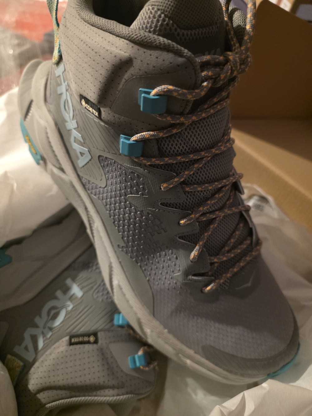 Hoka Men's Gray and Teal Trail Boots